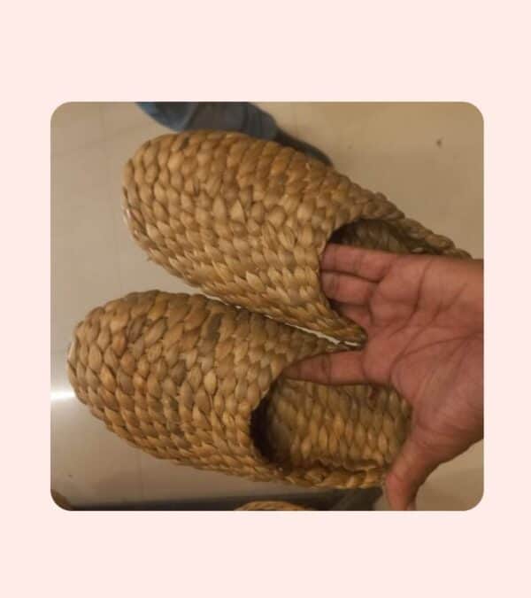 Handwoven straw slippers showcasing traditional craftsmanship at SwiftPe. Perfect for sustainable footwear options.